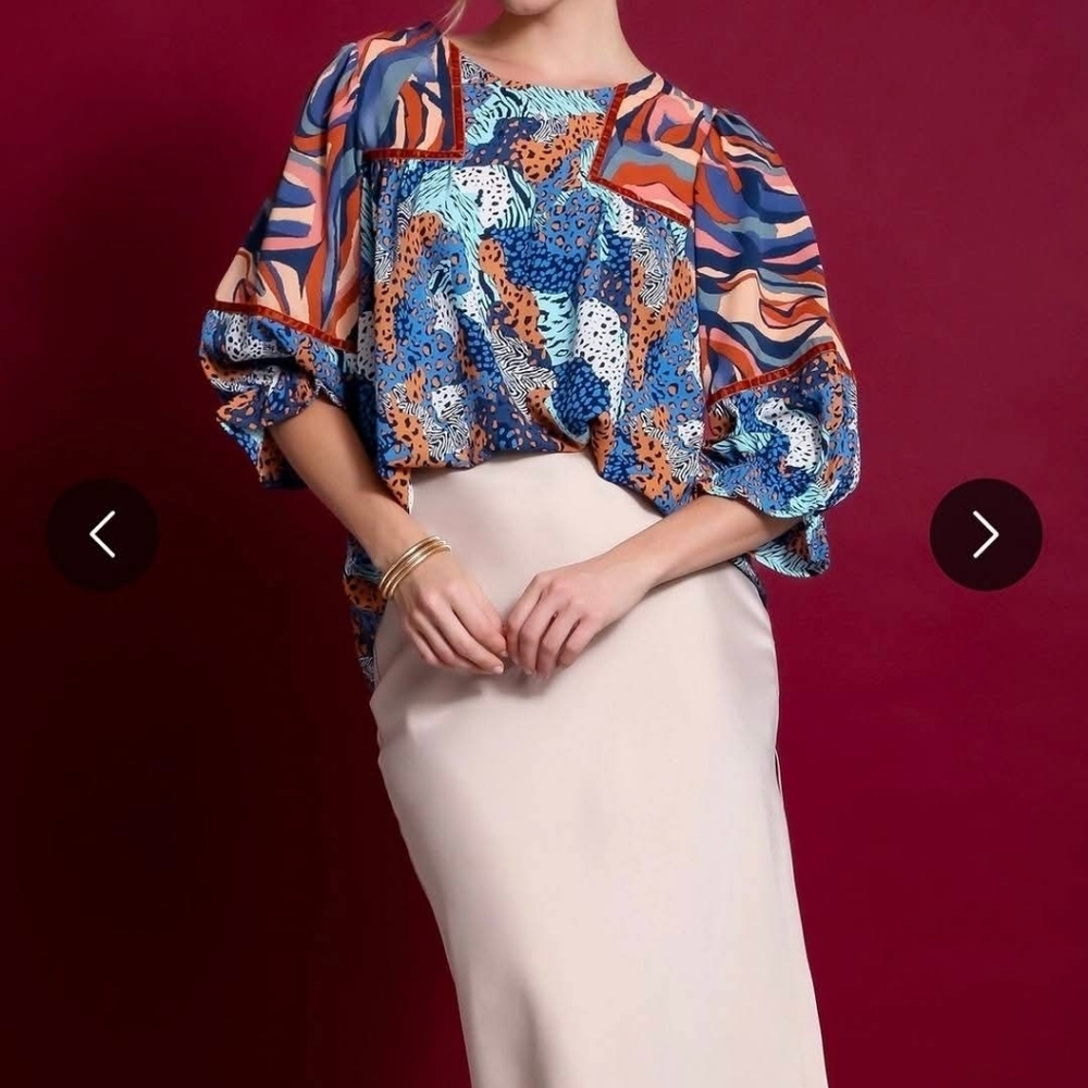 Vibrant Blue and Orange Women's Blouse